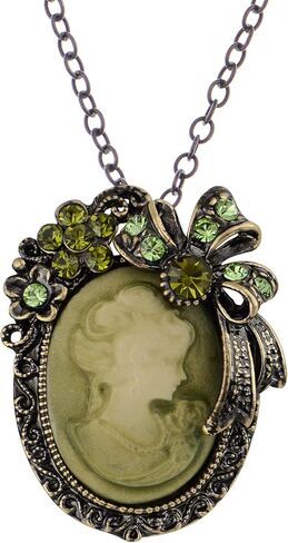 Alilang Vintage Inspired Crystal Rhinestones Victorian Lady Cameo Pendant Necklace Maiden Flower Ribbon Bow Brooch Pin in Kuwait