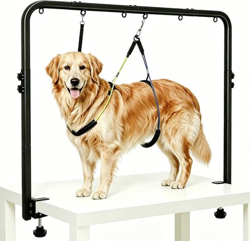 Adjustable Dog Grooming Arm for Table, 30" to 42" Height & 44" to 58" Width, Clamp Fits Up to 2.6", with 2 No-Sit Nooses, Heavy Duty Pet Grooming Restraint for Nail Trimming, Drying & Grooming at Home in Kuwait