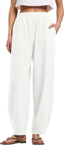 LOMON Linen Barrel Pants Women Wide Leg Palazzo Summer Baggy Harem Pants Boho Casual Trousers with Pockets Beach Vacation in Kuwait