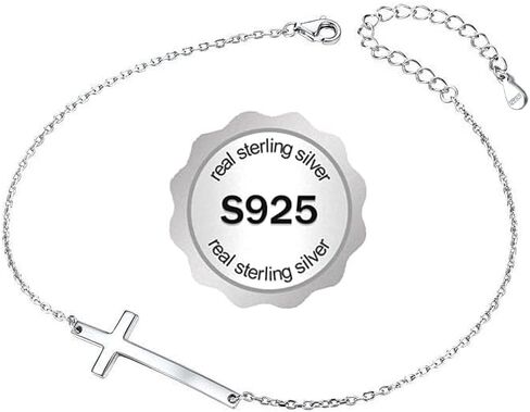 925 Sterling Silver Cross Bracelet for Women - Adjustable 1.1mm Dainty Chain Bracelets with Cross, Cute Tiny Cross Pendant Charm Link Chain Faith Gifts for Women Friends Confirmation Anniversary Birthday - 6+2 Inches in Saudi Arabia