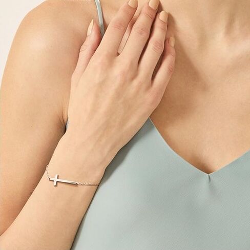 925 Sterling Silver Cross Bracelet for Women - Adjustable 1.1mm Dainty Chain Bracelets with Cross, Cute Tiny Cross Pendant Charm Link Chain Faith Gifts for Women Friends Confirmation Anniversary Birthday - 6+2 Inches in Saudi Arabia