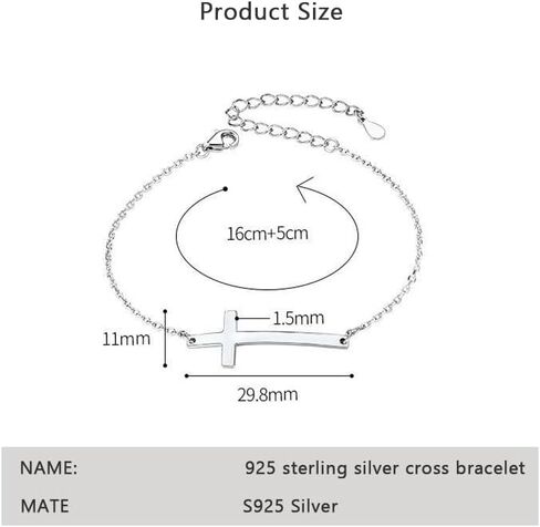 925 Sterling Silver Cross Bracelet for Women - Adjustable 1.1mm Dainty Chain Bracelets with Cross, Cute Tiny Cross Pendant Charm Link Chain Faith Gifts for Women Friends Confirmation Anniversary Birthday - 6+2 Inches in Saudi Arabia