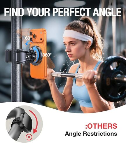 CoolPow Gym Magnetic حامل الهاتف MATTE FOR MAGSAFE 【مغناطيسات قوية】 Climpler حامل الهاتف القابل للتعديل ، مع معدات الصالة الرياضية ، عربة ، عربة التسوق ، جهاز المشي لجهاز iPhone 16 Pro Max 15 14 Plus in Kuwait