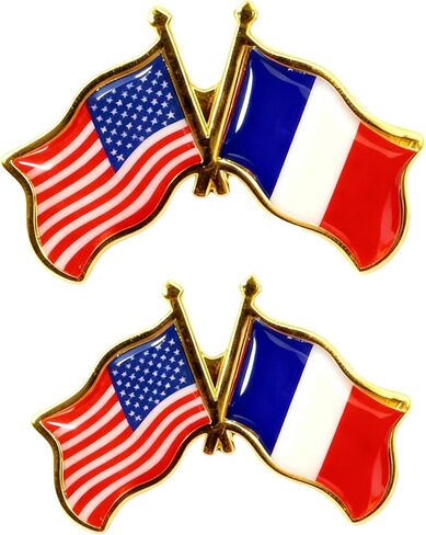 2 PCS USA and France Friendship Flag Lapel Pin, Dual Crossed National Flags Badge, Gold Tone Enamel Metal, 1.57 x 1.18 Inches, Butterfly Clutch, 0.18 oz in Saudi Arabia