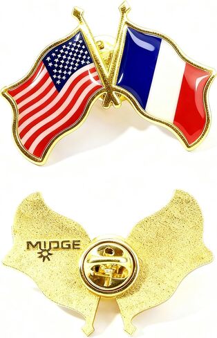 2 PCS USA and France Friendship Flag Lapel Pin, Dual Crossed National Flags Badge, Gold Tone Enamel Metal, 1.57 x 1.18 Inches, Butterfly Clutch, 0.18 oz in Saudi Arabia