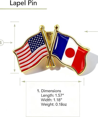 2 PCS USA and France Friendship Flag Lapel Pin, Dual Crossed National Flags Badge, Gold Tone Enamel Metal, 1.57 x 1.18 Inches, Butterfly Clutch, 0.18 oz in Saudi Arabia