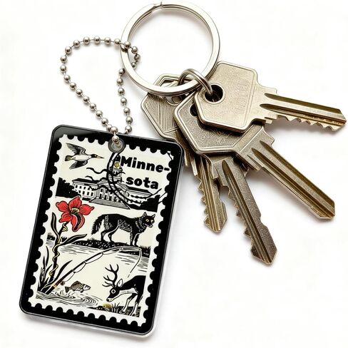 Minnesota Souvenirs Fashion Forever Stamps Keychain - Decorative Postage With Key Ring - Forever Stamps Spot M in Kuwait