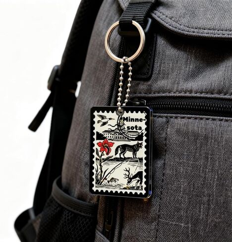 Minnesota Souvenirs Fashion Forever Stamps Keychain - Decorative Postage With Key Ring - Forever Stamps Spot M in Kuwait