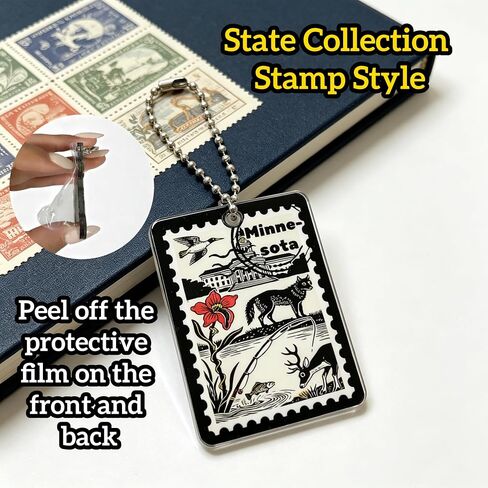 Minnesota Souvenirs Fashion Forever Stamps Keychain - Decorative Postage With Key Ring - Forever Stamps Spot M in Kuwait