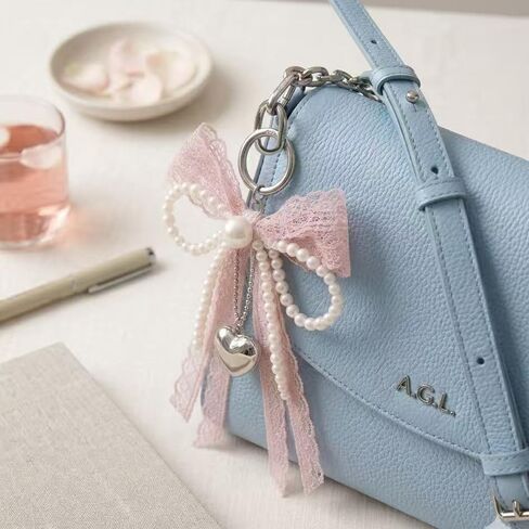 Cute Lace Bow Bag Charm Y2K Coquette Aesthetic Pearl Bow Keychain Heart Purse Totebag Accessorie for Women in Saudi Arabia