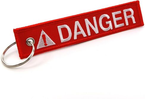Rotary13B1 DANGER - Red/white Jet Tag Key Chain 1 inch x 5 inches 100% Embroidered in Kuwait