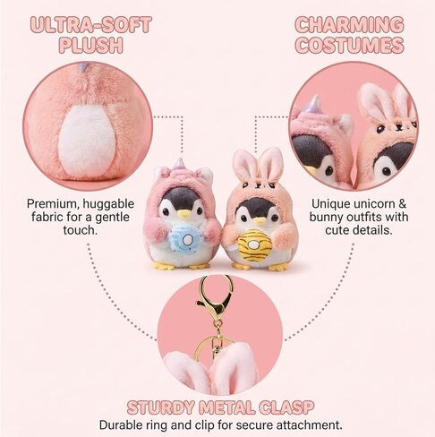 2 PCS Penguin Keychain, Penguin Keychains with Unicorn and Bunny Costumes, Cute Penguin Key Chains for Bag Decorations, Penguin Keychain for Gifts and Party Favors in Saudi Arabia