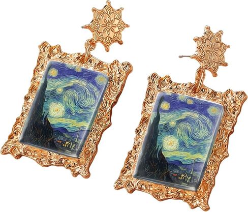 Stainles Stell Metal Vintage Art Starry Sky Oil Painting Earrings Earrings Style Personality Retro Fashion Stud Ms Jewelry Accessories Trendy Creative Gift For Women And Men in Saudi Arabia
