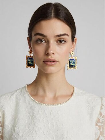 Stainles Stell Metal Vintage Art Starry Sky Oil Painting Earrings Earrings Style Personality Retro Fashion Stud Ms Jewelry Accessories Trendy Creative Gift For Women And Men in Saudi Arabia