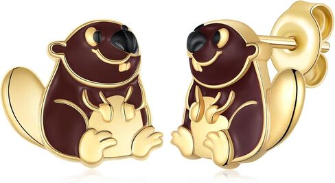 Beaver Earrings 925 Sterling Silver Beaver Stud Earrings Cute Animal Jewelry Gifts for Women in Kuwait