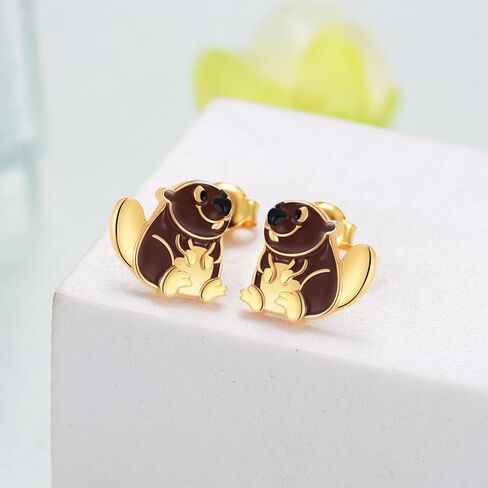 Beaver Earrings 925 Sterling Silver Beaver Stud Earrings Cute Animal Jewelry Gifts for Women in Kuwait