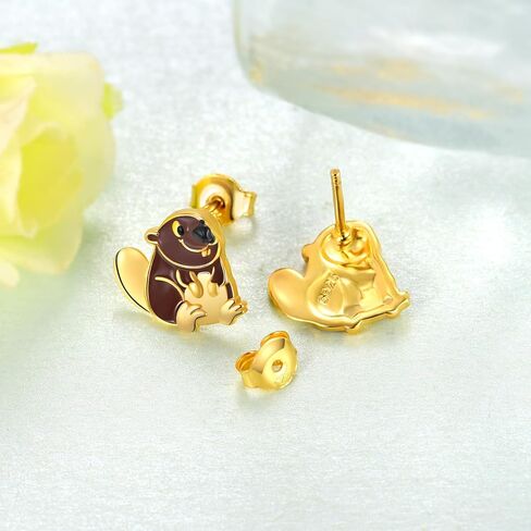 Beaver Earrings 925 Sterling Silver Beaver Stud Earrings Cute Animal Jewelry Gifts for Women in Kuwait
