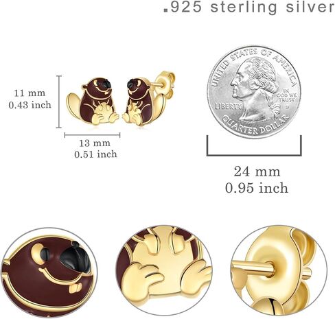 Beaver Earrings 925 Sterling Silver Beaver Stud Earrings Cute Animal Jewelry Gifts for Women in Kuwait