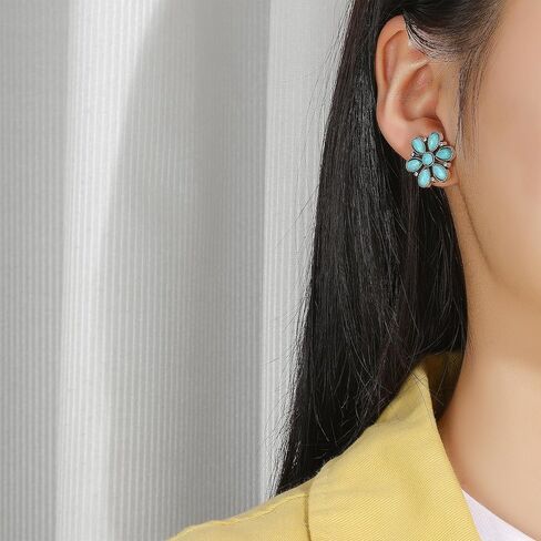 Turquoise Earrings Set for Women – 3 Pairs Lightweight Western Flower Studs, Boho Jewelry Gift for Her in Saudi Arabia