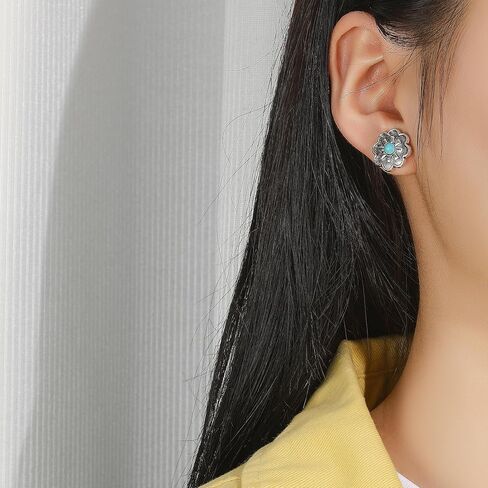 Turquoise Earrings Set for Women – 3 Pairs Lightweight Western Flower Studs, Boho Jewelry Gift for Her in Saudi Arabia