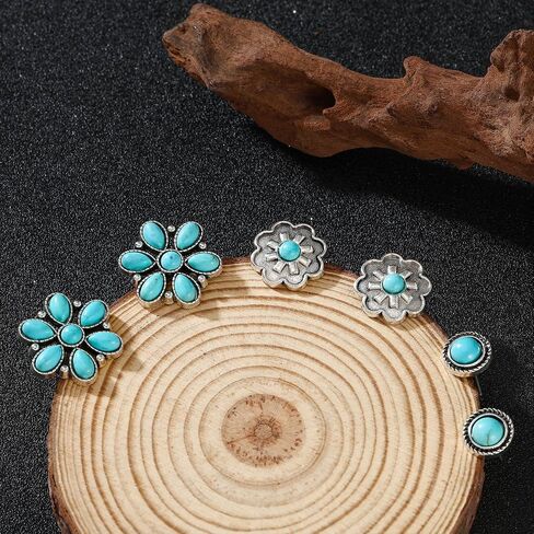 Turquoise Earrings Set for Women – 3 Pairs Lightweight Western Flower Studs, Boho Jewelry Gift for Her in Saudi Arabia