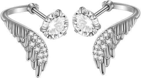 Crystal Angel Wings Cartilage Stud Earrings for Women Stainless Steel Round Cubic Zirconia Wrap Around Helix Conch Earrings Fashion Ear Piercing Jewelry in Saudi Arabia