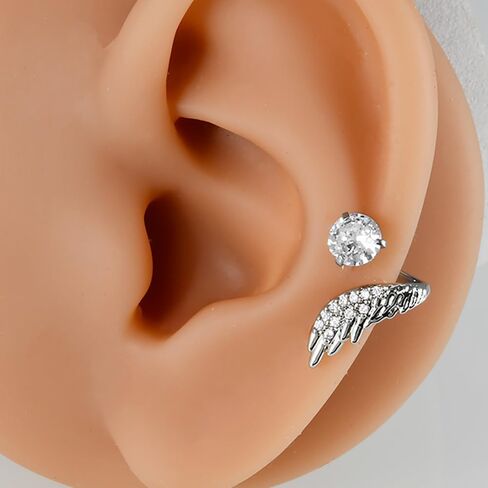 Crystal Angel Wings Cartilage Stud Earrings for Women Stainless Steel Round Cubic Zirconia Wrap Around Helix Conch Earrings Fashion Ear Piercing Jewelry in Saudi Arabia