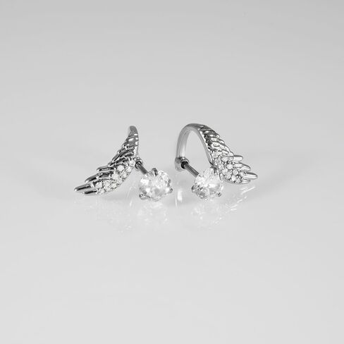 Crystal Angel Wings Cartilage Stud Earrings for Women Stainless Steel Round Cubic Zirconia Wrap Around Helix Conch Earrings Fashion Ear Piercing Jewelry in Saudi Arabia