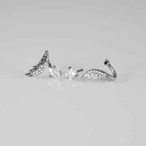 Crystal Angel Wings Cartilage Stud Earrings for Women Stainless Steel Round Cubic Zirconia Wrap Around Helix Conch Earrings Fashion Ear Piercing Jewelry in Saudi Arabia