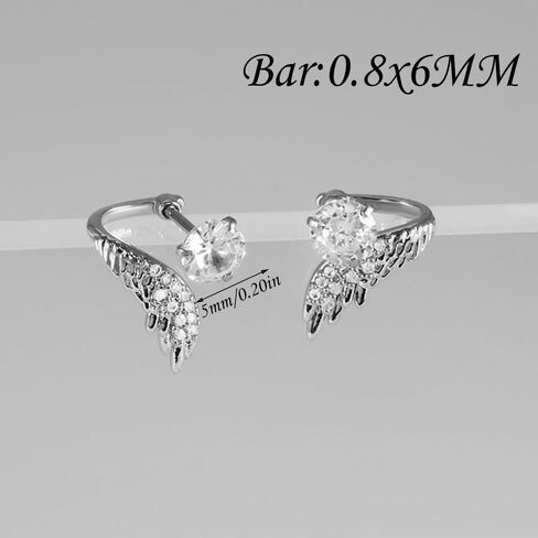 Crystal Angel Wings Cartilage Stud Earrings for Women Stainless Steel Round Cubic Zirconia Wrap Around Helix Conch Earrings Fashion Ear Piercing Jewelry in Saudi Arabia