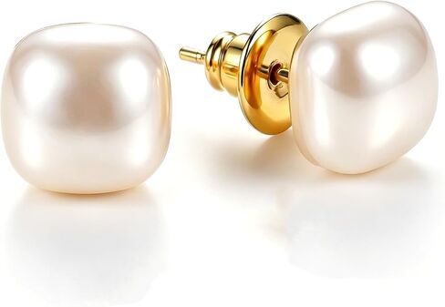 RITIM Freshwater Cultured Pearl Earrings, Hypoallergenic Sugar Cube Pearl Stud Earrings Nickel-Free Button Earrings for Women, Perfect Stage Jewelry for Dance Competitions, Opera, Weddings & Gifts in Saudi Arabia