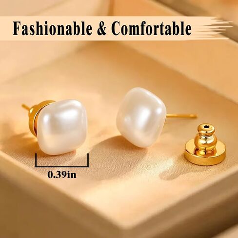 RITIM Freshwater Cultured Pearl Earrings, Hypoallergenic Sugar Cube Pearl Stud Earrings Nickel-Free Button Earrings for Women, Perfect Stage Jewelry for Dance Competitions, Opera, Weddings & Gifts in Saudi Arabia