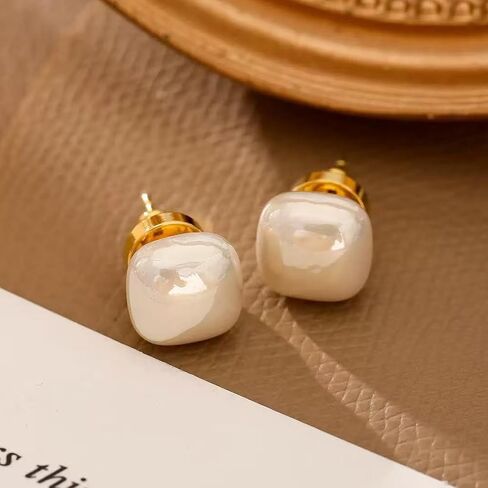 RITIM Freshwater Cultured Pearl Earrings, Hypoallergenic Sugar Cube Pearl Stud Earrings Nickel-Free Button Earrings for Women, Perfect Stage Jewelry for Dance Competitions, Opera, Weddings & Gifts in Saudi Arabia