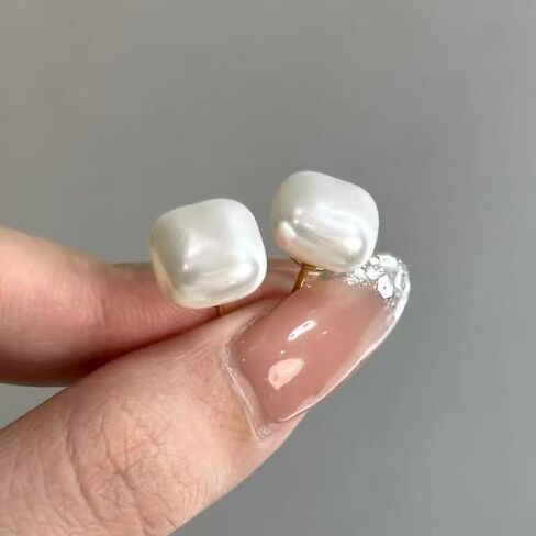 RITIM Freshwater Cultured Pearl Earrings, Hypoallergenic Sugar Cube Pearl Stud Earrings Nickel-Free Button Earrings for Women, Perfect Stage Jewelry for Dance Competitions, Opera, Weddings & Gifts in Saudi Arabia