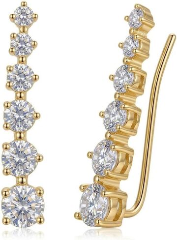 Cubic Zirconia Ear Climber Earrings - 7 Stone Curved Crawler Jewelry for Women, Elegant Gift for Weddings and Special Occasions in Saudi Arabia