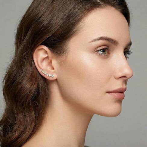 Cubic Zirconia Ear Climber Earrings - 7 Stone Curved Crawler Jewelry for Women, Elegant Gift for Weddings and Special Occasions in Saudi Arabia