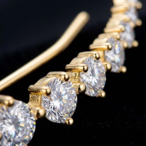 Cubic Zirconia Ear Climber Earrings - 7 Stone Curved Crawler Jewelry for Women, Elegant Gift for Weddings and Special Occasions in Saudi Arabia