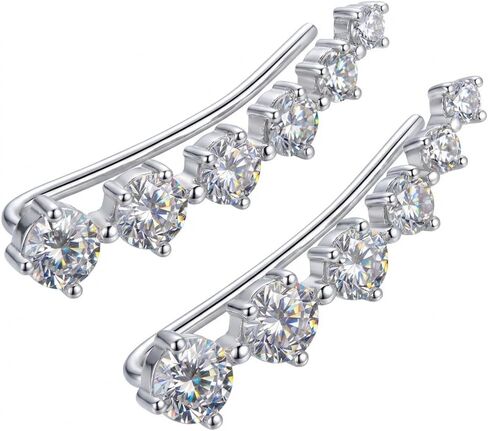 Cubic Zirconia Ear Climber Earrings - 7 Stone Curved Crawler Jewelry for Women, Elegant Gift for Weddings and Special Occasions in Saudi Arabia