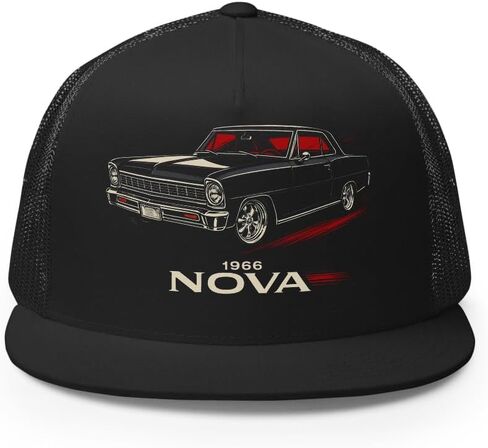1966 Nova Trucker Cap – Retro Black Chevy Classic Car Adjustable Mesh Hat in Kuwait