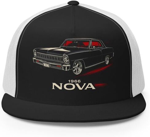 1966 Nova Trucker Cap – Retro Black Chevy Classic Car Adjustable Mesh Hat in Kuwait