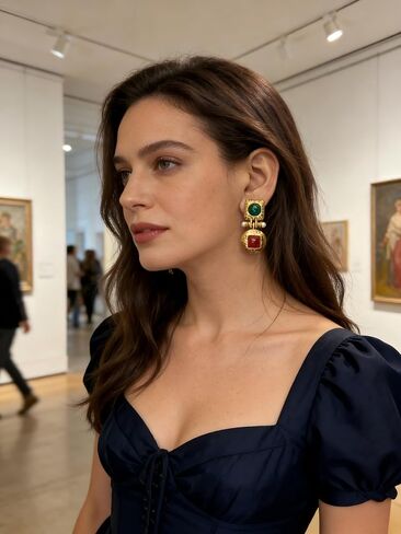 18K Gold Plated Boho Gemstone Earrings for Women Fashionable Alloy Colorful Metallic Earrings Vintage Green Gemstone Drop Earrings in Saudi Arabia