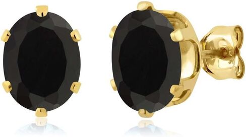 Gem Stone King 18K Yellow Gold Plated Silver Black Onyx Stud Earrings For Women Men | 2.18 Cttw | Gemstone Birthstone | Oval 8X6MM in Saudi Arabia