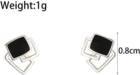 Silver Square Stud Earrings for Women, Dainty Geometric Enamel Stud Earrings Minimalist Fashion Statement Jewelry Daily Party Accessories Gifts in Kuwait
