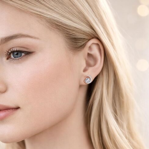 Crescent Moon Moissanite Stud Earrings for Women, S925 Sterling Silver White Gold Plated Dainty Earrings for Sensitive Ears, Celestial Minimalist Jewelry Gift for her in Kuwait