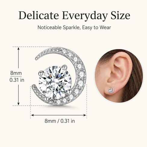 Crescent Moon Moissanite Stud Earrings for Women, S925 Sterling Silver White Gold Plated Dainty Earrings for Sensitive Ears, Celestial Minimalist Jewelry Gift for her in Kuwait
