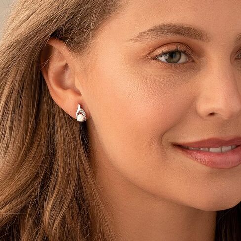Peora Created Fire Opal Earrings for Women 925 Sterling Silver, 1 Carat total Round Shape 5mm, Friction Backs, October Birthstone, Dainty, Iridescent in Kuwait