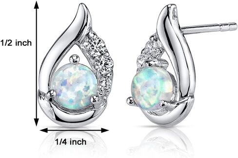 Peora Created Fire Opal Earrings for Women 925 Sterling Silver, 1 Carat total Round Shape 5mm, Friction Backs, October Birthstone, Dainty, Iridescent in Kuwait