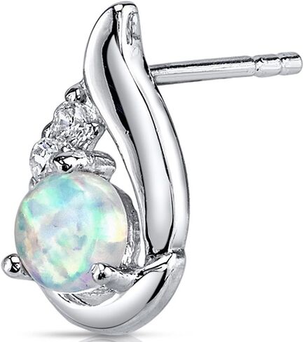 Peora Created Fire Opal Earrings for Women 925 Sterling Silver, 1 Carat total Round Shape 5mm, Friction Backs, October Birthstone, Dainty, Iridescent in Kuwait