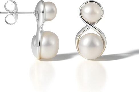 Altitude Boutique Infinity Double Pearl Stud Earrings | AAA Freshwater Cultured Pearls 6–7.5mm | 14K Gold-Plated or Rhodium-Plated with Stainless Steel Posts | Modern Two Pearl Drop Earrings for Women in Saudi Arabia