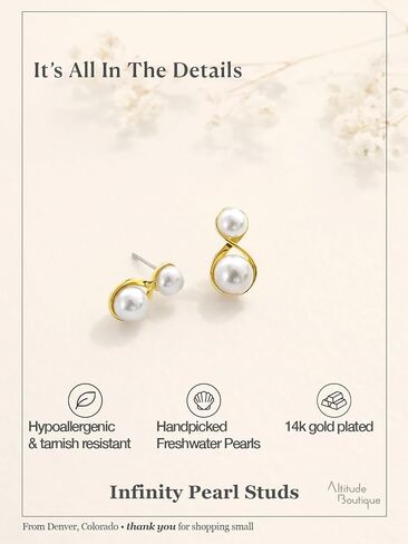 Altitude Boutique Infinity Double Pearl Stud Earrings | AAA Freshwater Cultured Pearls 6–7.5mm | 14K Gold-Plated or Rhodium-Plated with Stainless Steel Posts | Modern Two Pearl Drop Earrings for Women in Saudi Arabia